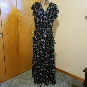 V-Neck Flutter-Sleeve ruffled maxi dress